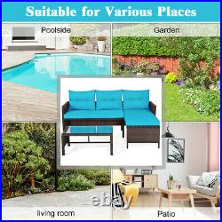 Outdoor 3PCS Rattan Sofa Set Yard Furniture Sectional Conversation Set Turquoise