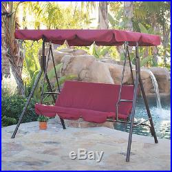 Outdoor 3Person Swing Canopy Hammock Seat Patio Deck Furniture Steel Burgundy