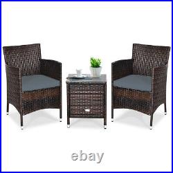 Outdoor 3 PCS PE Rattan Wicker Furniture Sets Chairs Coffee Table Garden Gray