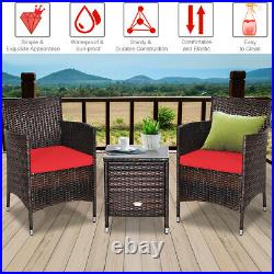 Outdoor 3 PCS PE Rattan Wicker Furniture Sets Chairs Coffee Table Garden Red
