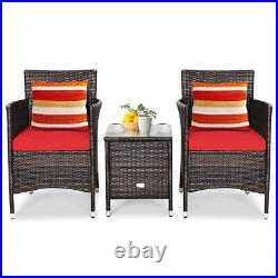 Outdoor 3 PCS PE Rattan Wicker Furniture Sets Chairs Coffee Table Garden Red