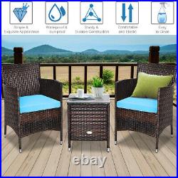 Outdoor 3 PCS Rattan Wicker Furniture Set with 2 Chairs Coffee Table Turquoise