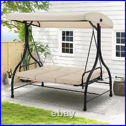 Outdoor 3-Person Patio Swing Chair 2-in-1 Convertible Canopy Swing Bed 4 color
