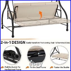 Outdoor 3-Person Patio Swing Chair 2-in-1 Convertible Canopy Swing Bed 4 color