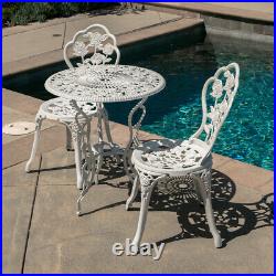 Outdoor 3 Piece Patio Set Rose Design Weather Resistant Table 2 Chairs White