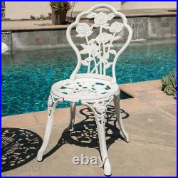 Outdoor 3 Piece Patio Set Rose Design Weather Resistant Table 2 Chairs White