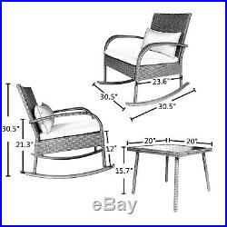 Outdoor 3-Piece Rocking Chair Set Wicker Rattan Bistro Furniture 2 Chairs withGlas