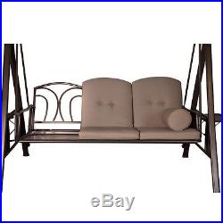 Outdoor 3-Seat Steel Frame Porch Swing with Adjustable Polyester Canopy, Taupe