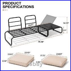 Outdoor 3-seat Daybed with Cushions Aluminum Frame Convertible Function