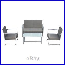 Outdoor 4PC Wicker Sofa Set Cushioned Patio PE Rattan Furniture Table Chair