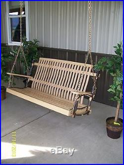 Outdoor 4 Foot Rustic Hickory and Oak Porch Swing Clear Finish- Amish Made USA