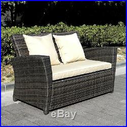 Outdoor 4 PCS Brown Wicker Cushioned Rattan Patio Set Lawn Sofa Furniture