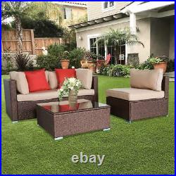 Outdoor 4 PCS Brown Wicker Cushioned Rattan Patio Set Lawn Sofa Furniture