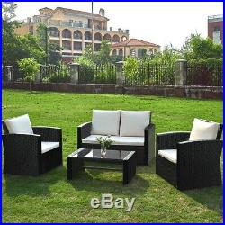 Outdoor 4 pieces Rattan Set Garden Furniture Patio Sofa Table Chairs Cushions