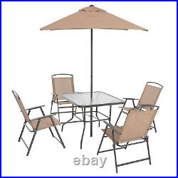 Outdoor 6 Piece Dining Set Folding Chair Table With Umbrella Patio Furniture Set