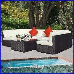 Outdoor 7PC Furniture Sectional PE Wicker Patio Rattan Sofa Set Couch Brown