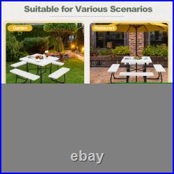 Outdoor 8-person Square Picnic Table Bench Set with 4 Benches & Umbrella Hole