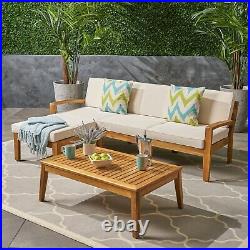 Outdoor Acacia Wood 3 Seater Sectional Sofa Set with Ottoman