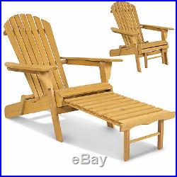 Outdoor Adirondack Wood Chair Foldable with Pull Out Ottoman Patio Deck Furniture