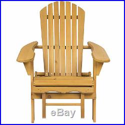 Outdoor Adirondack Wood Chair Foldable with Pull Out Ottoman Patio Deck Furniture