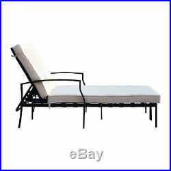 Outdoor Adjustable Patio Double Chaise 2-Seat Lounge Cushioned Chair Pool Garden