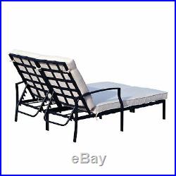 Outdoor Adjustable Patio Double Chaise 2-Seat Lounge Cushioned Chair Pool Garden