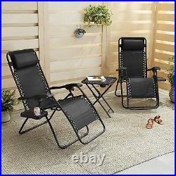 Outdoor Adjustable Zero Gravity Folding Reclining Lounge Chair Side table&Pillow