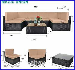 Outdoor All-Weather 7 Pieces Patio Furniture PE Rattan Wicker Sectional Sofa Con