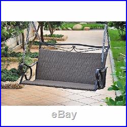 Outdoor Bench Swing Black Wicker Resin Steel Frame Patio Porch Chain Hanging