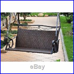Outdoor Bench Swing Chocolate Wicker Resin Steel Frame Patio Porch Chain Hanging