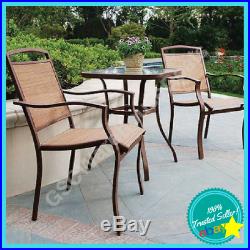 Outdoor Bistro Set 3 Pieces Patio Chairs Furniture Seats 2 Metal Glass Table Tan