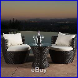 Outdoor Brown Wicker 3-piece Chat Set with Beige Cushions
