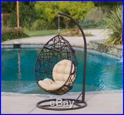 Outdoor Brown Wicker Tear Drop Chair hanging Swing patio egg Furniture Cushion