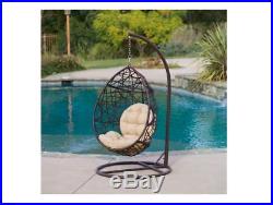 Outdoor Brown Wicker Tear Drop Chair hanging Swing patio egg Furniture Cushion