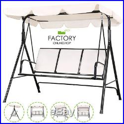 Outdoor Canopy Swing Patio Chair Lounge 3-Person Seat Hammock Porch Bench Beige