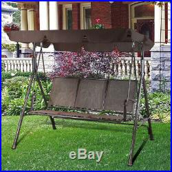 Outdoor Canopy Swing Patio Chair Lounge 3-Person Seat Hammock Porch Bench Brown