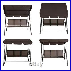 Outdoor Canopy Swing Patio Chair Lounge 3-Person Seat Hammock Porch Bench Brown
