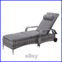 Outdoor Chaise Lounge Chair Recliner Cushioned Patio Furni Adjustable WithWheels