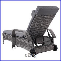 Outdoor Chaise Lounge Chair Recliner Cushioned Patio Furni Adjustable WithWheels