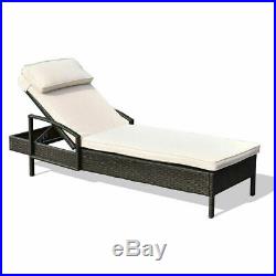 Outdoor Chaise Lounge Chair Wicker Rattan Furniture WithPillow Patio