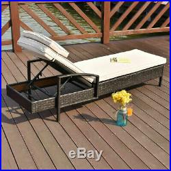 Outdoor Chaise Lounge Chair Wicker Rattan Furniture WithPillow Patio