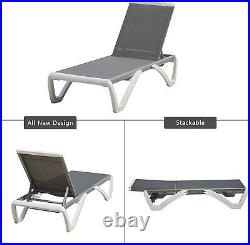 Outdoor Chaise Lounge Set of 3 Adjustable Aluminum Pool Lounge Chair Grey Mesh