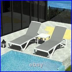 Outdoor Chaise Lounge Set of 3 Adjustable Aluminum Pool Lounge Chair Grey Mesh