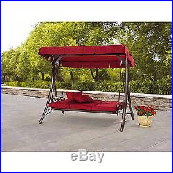 Outdoor Daybed Porch Swing Patio 3 Person Gazebo Canopy Deck Pool Relax Red