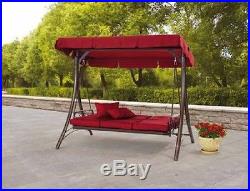 Outdoor Daybed Swing Canopy Red 3 Seats Garden Backyard Deck Porch Patio Pool