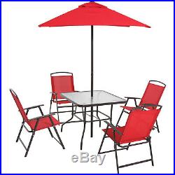 Outdoor Dining Set Patio Backyard with Table 4 Chairs and Umbrella Furniture Red
