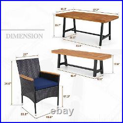 Outdoor Dining Set of 6 Patio Wooden Bench Table Rattan Chair Set of 4 Furniture