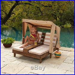 Outdoor Double Chaise Lounge Kids Wooden Patio Furniture Pool Chair Sun Canopy