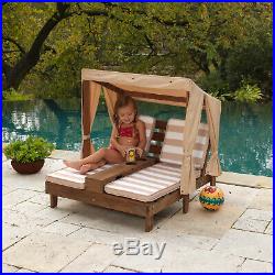 Outdoor Double Chaise Lounge Kids Wooden Patio Furniture Pool Chair Sun Canopy