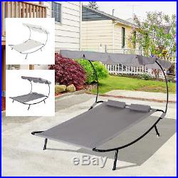 Outdoor Double Chaise Lounge Patio Hammock Sunbed Lounger with 2 Wheels